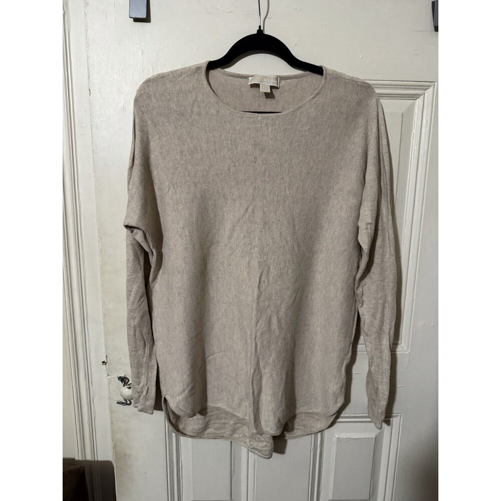 Michael Michael Kors Beige Knit Sweater Medium High Low Hem Long Sleeve